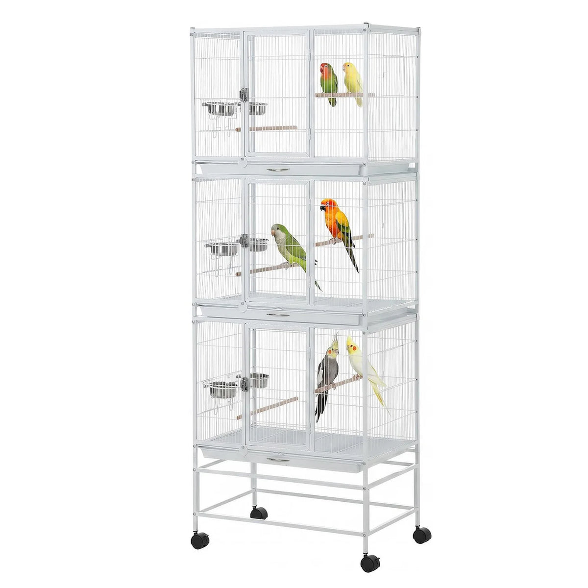 74 Inch Tall Bird Cage, Large Bird Flight Aviary with 3 Dividable Compartments for Parakeets Cockatiels Conures Finches, Heavy Duty Parrot Parakeet Cage with Slide Out Trays