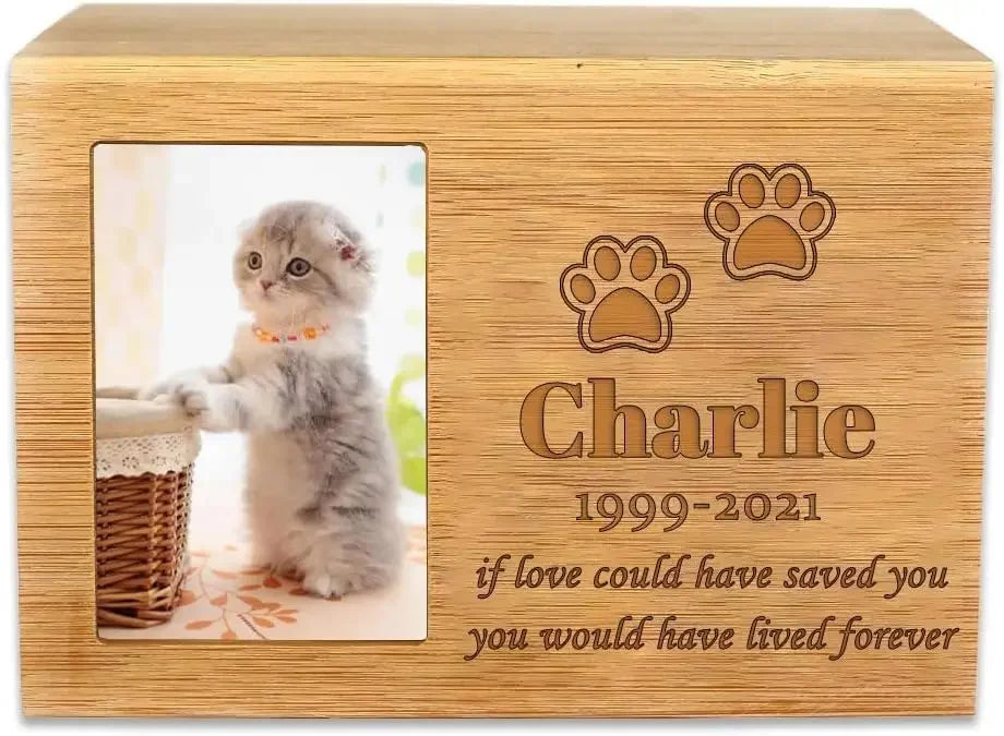 ODB Personalized Cremation Urns for Dogs Ashes, Wooden Pet Memorial Keepsake Urns, Photo Box Pet Cremation Urn