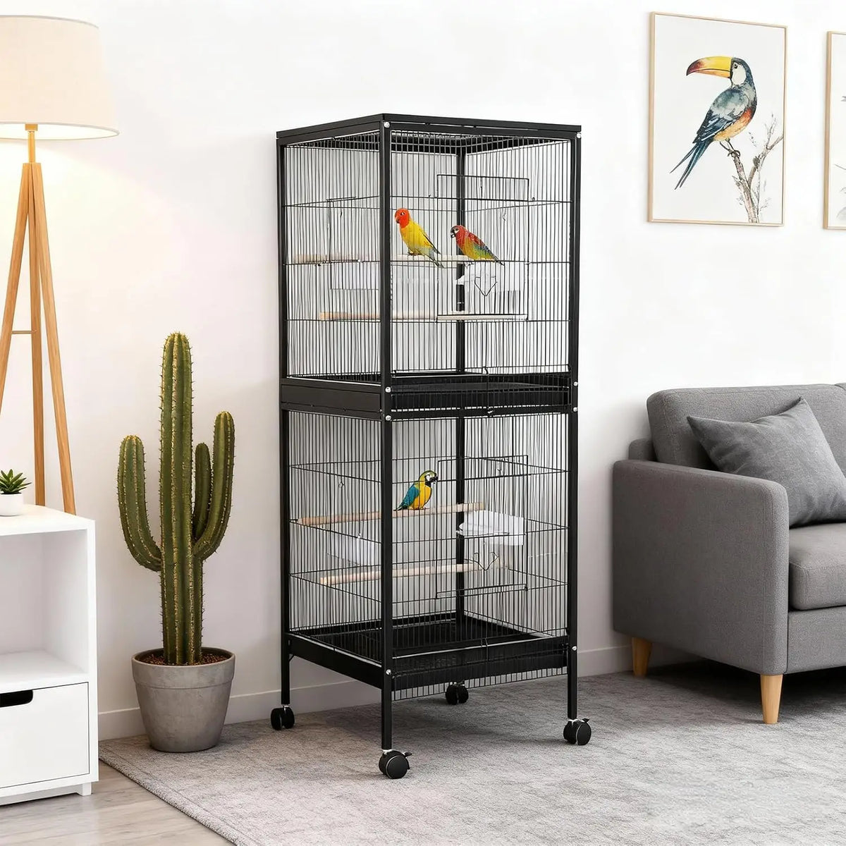 55 Inch Large Parrot Cage for Cockatiels Budgies Luxury Bird House Spacious for Parrots and Small Animals Anti-Scatter Design Bird Villa Removable Tray Design for Home