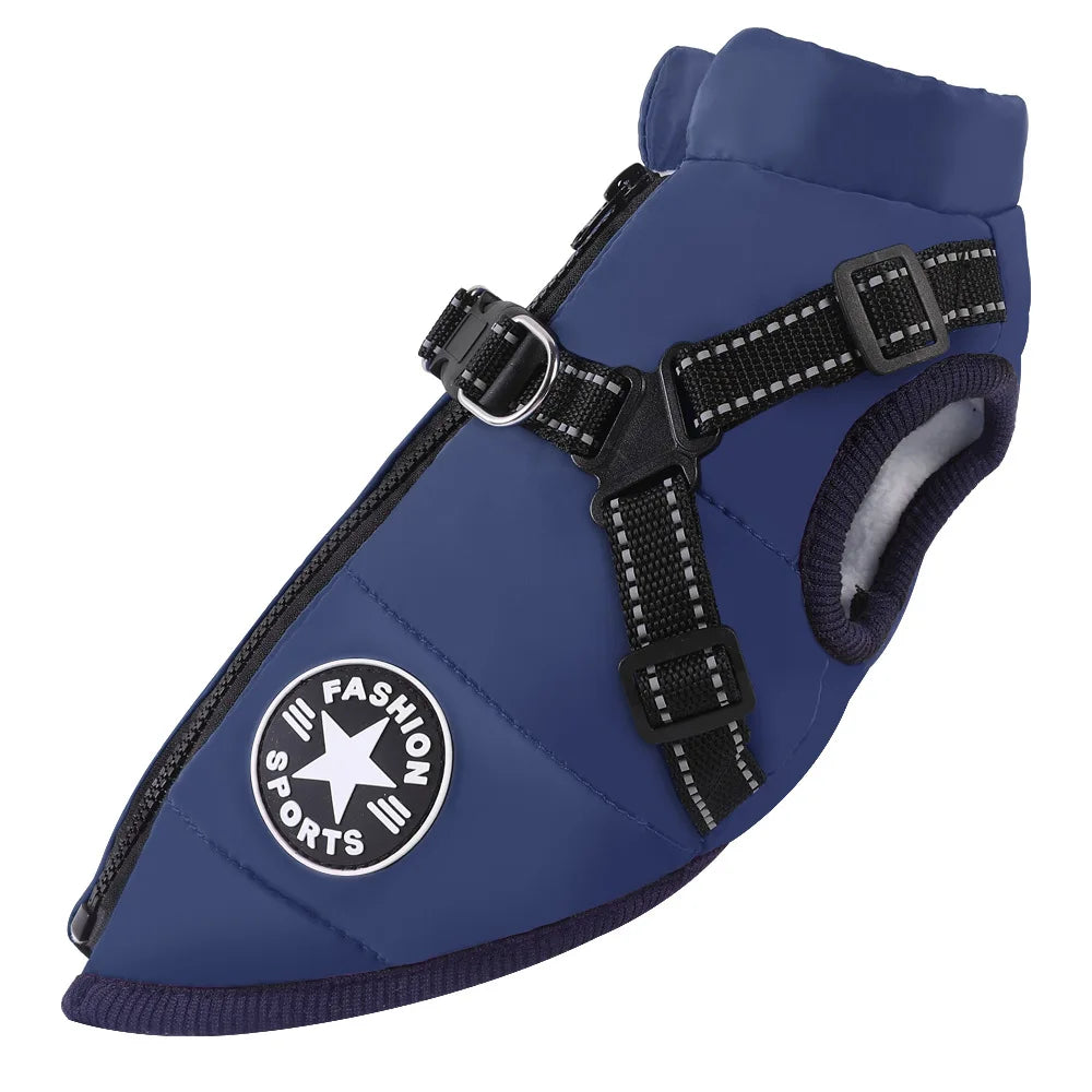 Pet Dog Jacket With Harness Winter Warm Dog Clothes For Labrador Waterproof Dog Coat Chihuahua French Bulldog Vest Outfits