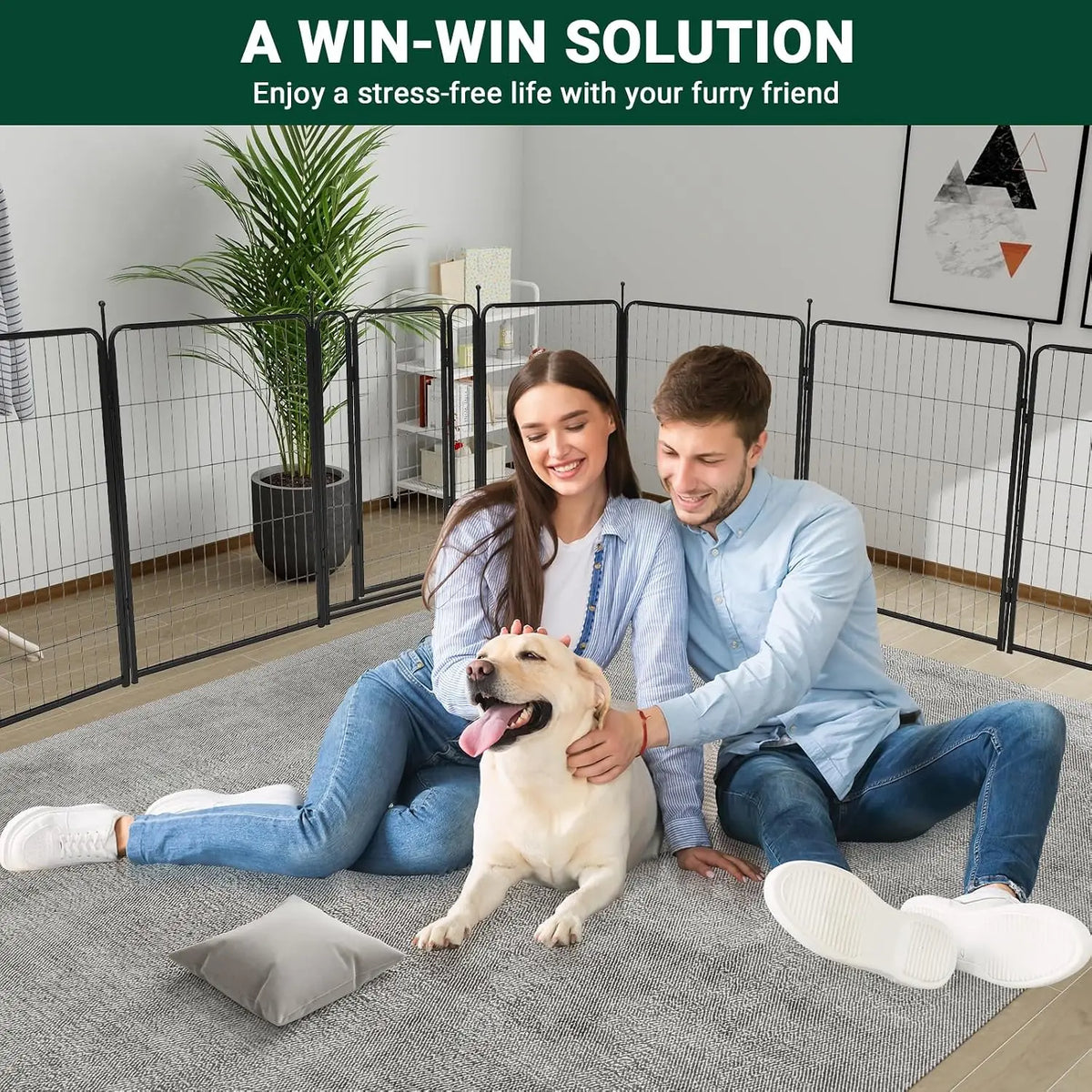 16 Panels Dog Playpen Heavy Duty Pet Fence Indoor Outdoor Pet Safety Isolation Barrier for Puppy Dog Supplies Wide Door Low Threshold, Quick Tool-Free Setup