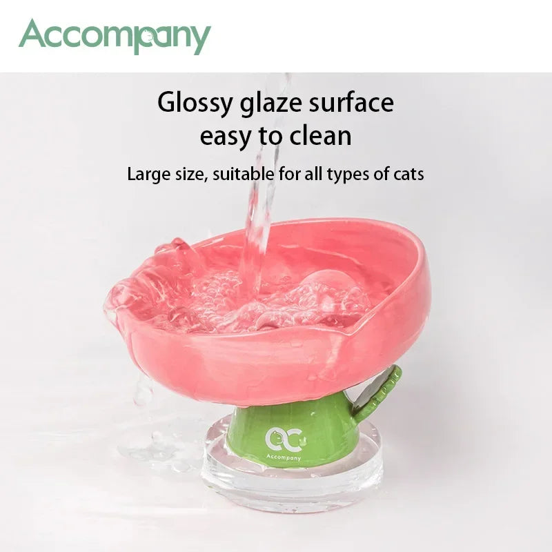 Tulip Shaped Elevated Ceramic Cat Bowl, Raised Pet Food Water Bowl for Cats, Anti-Vomiting Kitten Feeder