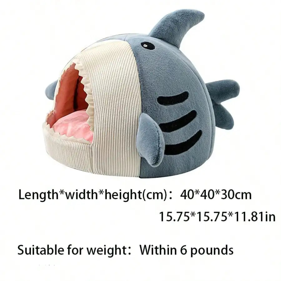 Shark-Shaped Enclosed Pet Bed For Dogs & Cats - Ultra Soft Thermostatic Warmth, Strong Wrap Feeling & Sense Of Security, All-Season Universal Cozy Pet Nest For Dog Daycare & Pet Boarding, Size: 15.75x15.75x11.81 In
