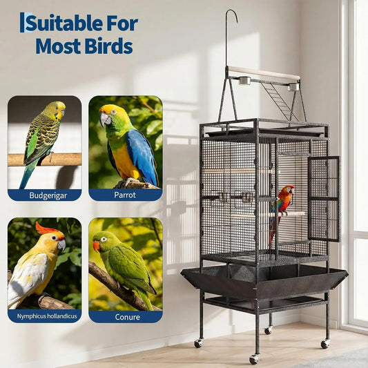 82 inch Large Bird Cage Bird Cage for Cockatiel Spacious Metal Aviary with Removable Tray Stand Easy Clean Bird Nests Indoor Flight House