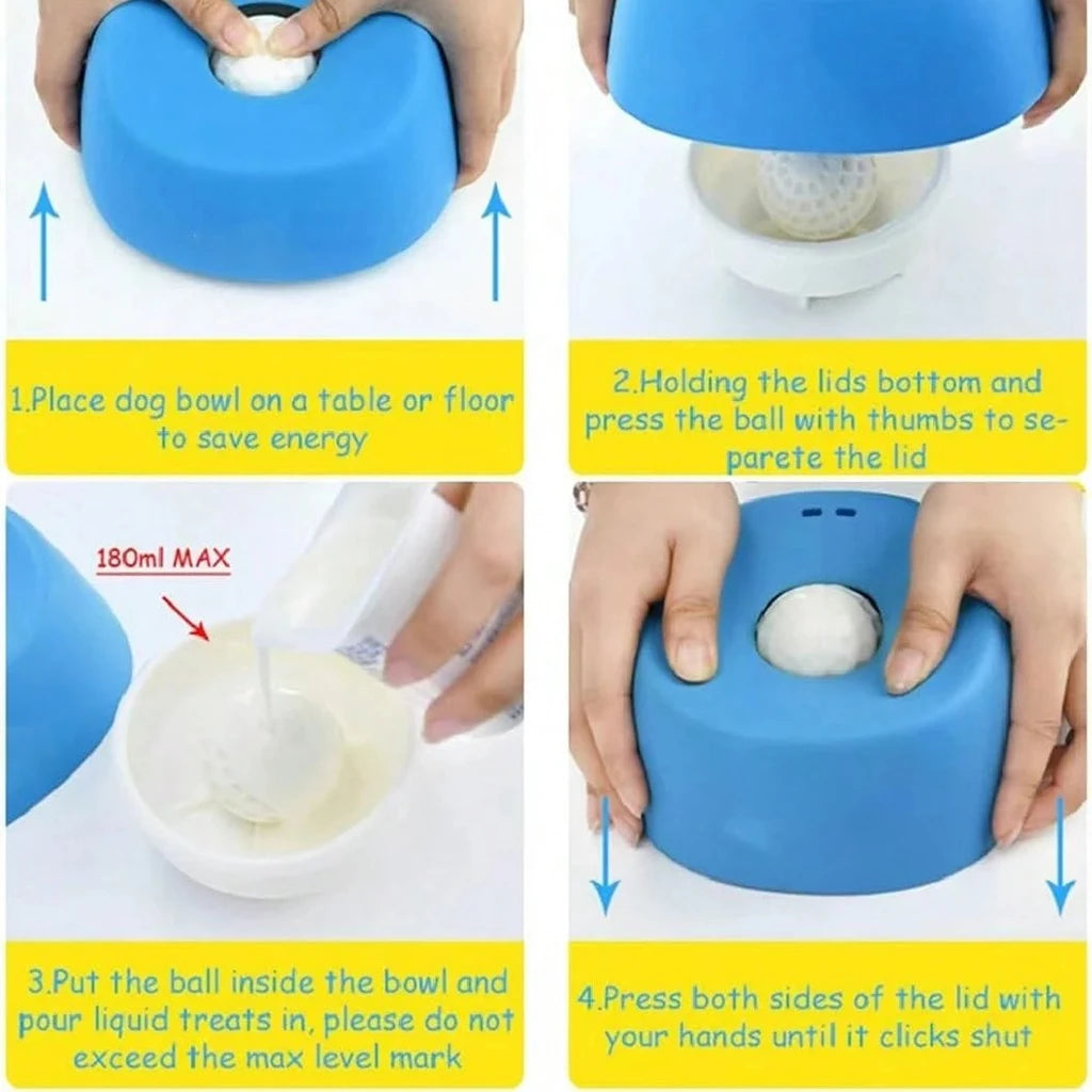 5pcs Anti-Choking Slow Feeder Dog Bowl Non-Slip 3/4 Cup -4pcs Double-Sided Toothbrushes + 1pc Lick Feeder Bowl , Lick Toy for Liquid Treats Bone Broth Ice Cream Yogurt