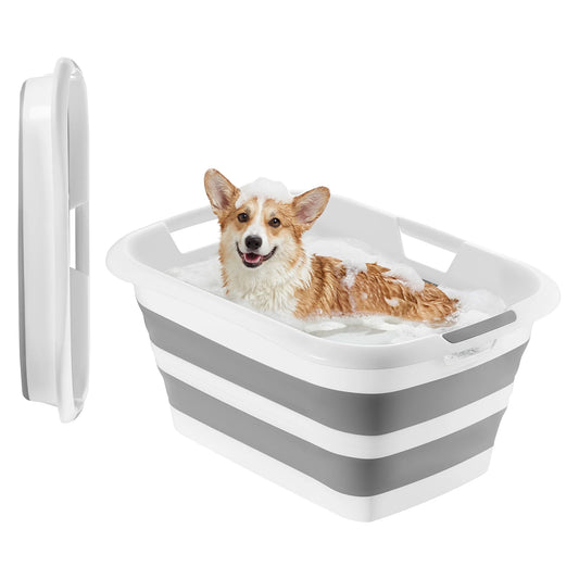 SucceBuy Dog Bathtub Collapsible Dog Bath Tub Portable Space-saving Built-In Drainage Hole for Small Pet Puppy Doggie Outdoor