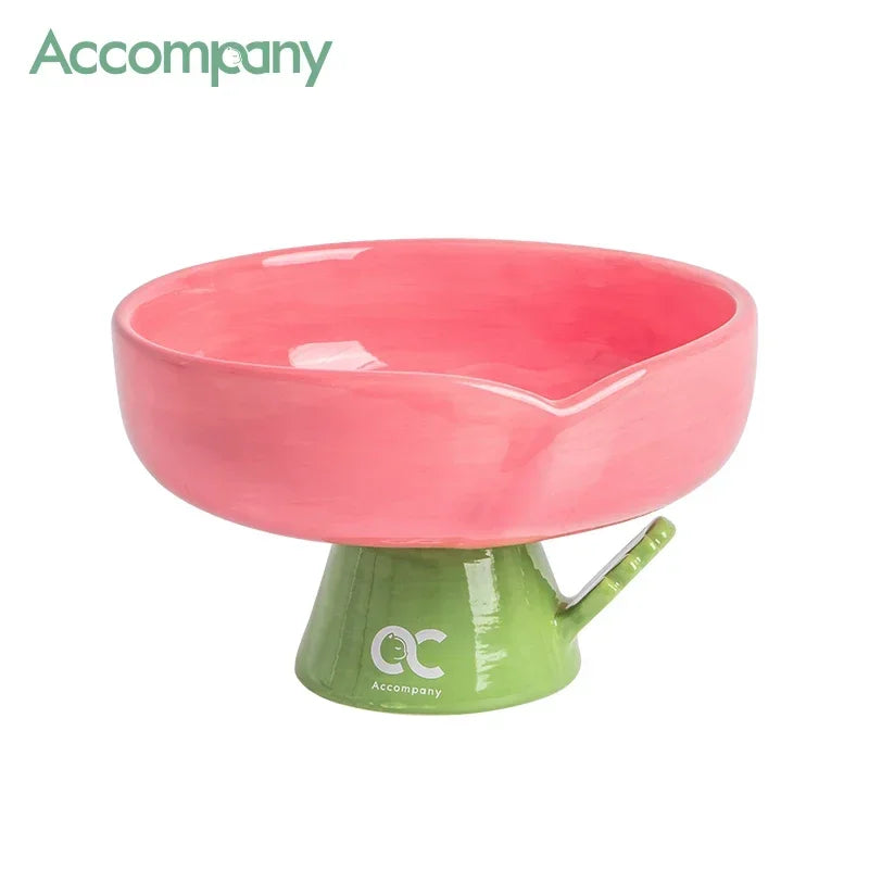 Tulip Shaped Elevated Ceramic Cat Bowl, Raised Pet Food Water Bowl for Cats, Anti-Vomiting Kitten Feeder
