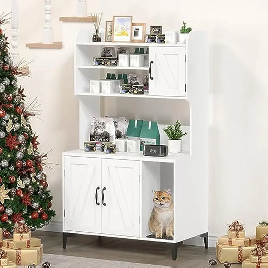 Garvee Cat Litter Box Enclosure Hidden Litter Box Cabinet Furniture with Cat Litter Mat Pad Storage Layer and Indoor Cat House for Hallway Bedroom and Living Room