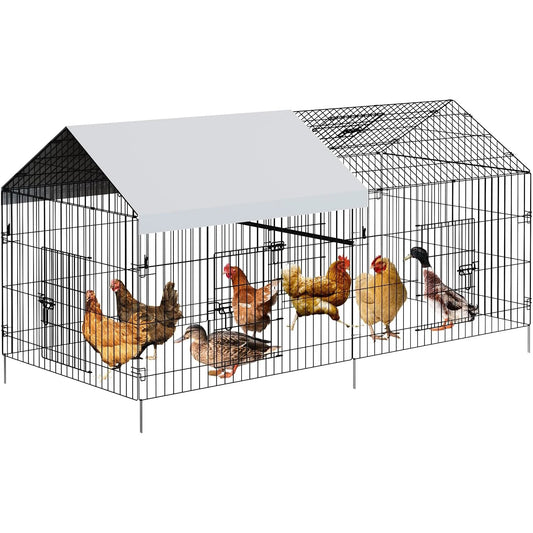 Heavy Duty Large Metal Walk-in Chicken Run Coop, Outdoor Poultry Enclosure Cage with Waterproof Weather Resistant Cover, Spacious Backyard Farm Pen Suitable for Chickens, Ducks, Rabbits & Small Animals