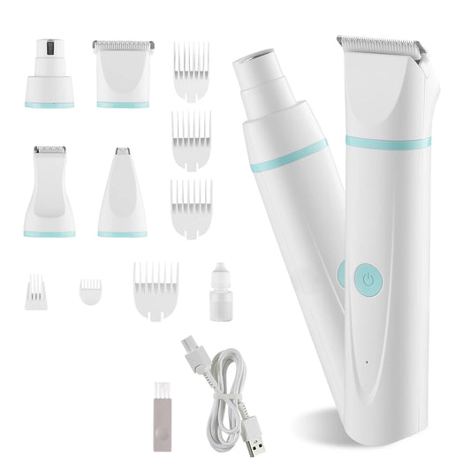 SucceBuy 4 in 1 Dog Clippers for Grooming Low Noise Rechargeable with 6 Combs & 4 Detachable Blades Waterproof Cordless for Dogs