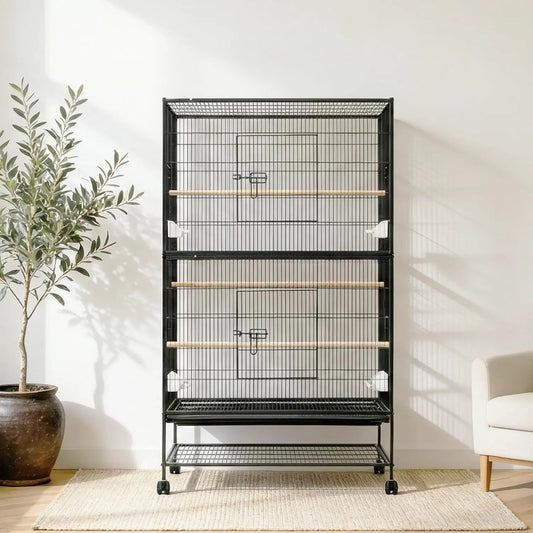 61" H Large Bird Cage, Bird Cage with Rolling Storage Stands, Feed Bowls, Wide Tall Parakeet Cage for Macaw, Parakeets, Parrot, Conures, Cockatiel, Cockatoo
