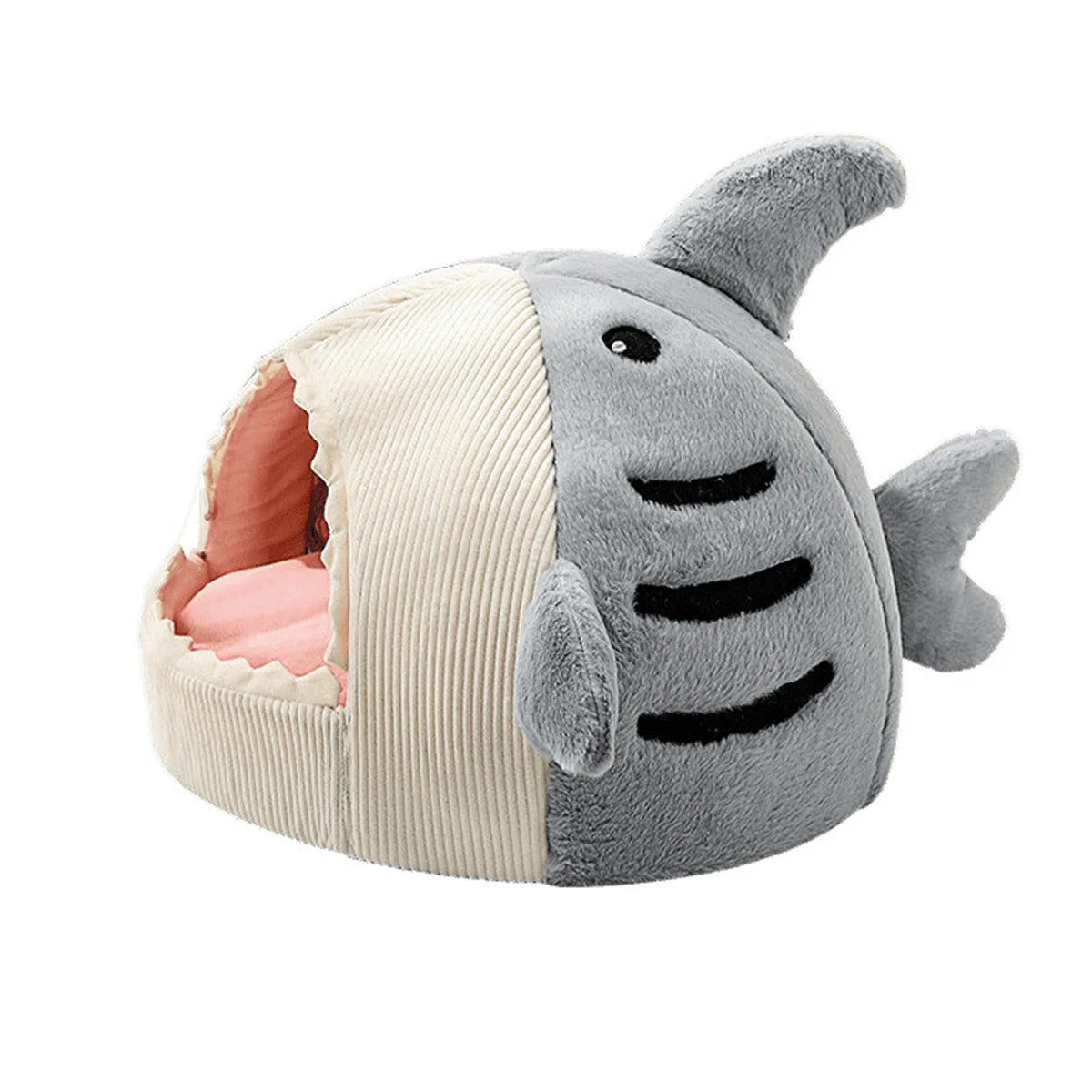 Shark-Shaped Enclosed Pet Bed For Dogs & Cats - Ultra Soft Thermostatic Warmth, Strong Wrap Feeling & Sense Of Security, All-Season Universal Cozy Pet Nest For Dog Daycare & Pet Boarding, Size: 15.75x15.75x11.81 In
