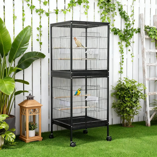 55 Inch Large Parrot Cage for Cockatiels Budgies Luxury Bird House Spacious for Parrots and Small Animals Anti-Scatter Design Bird Villa Removable Tray Design for Home